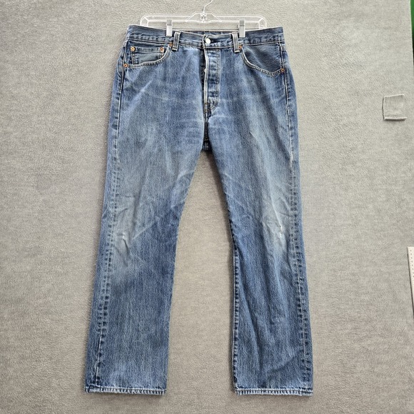 Levi's 501 Men Jeans 35X30 Blue Denim Straight Button‎ Fly 28" Inseam Cotton - Picture 1 of 14